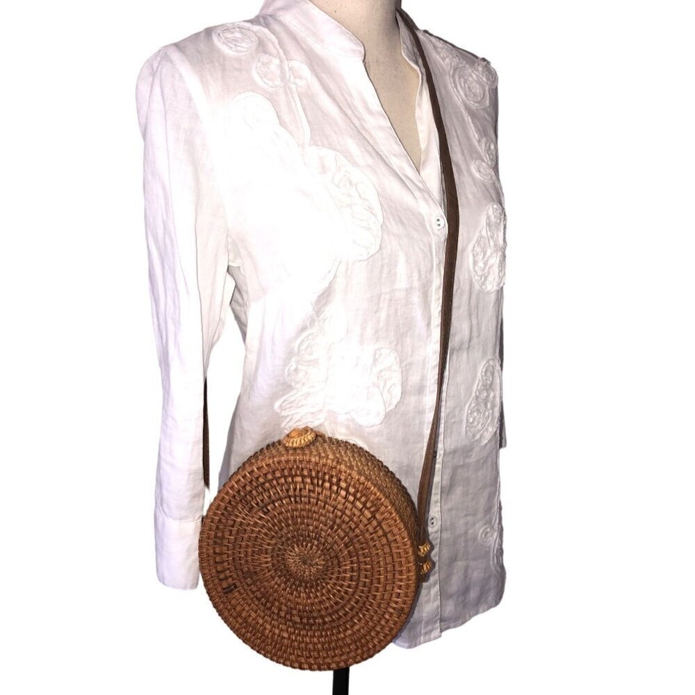 Straw Studios Bag Woven Circle Crossbody Shoulder Wicker Summer Beach Handmade